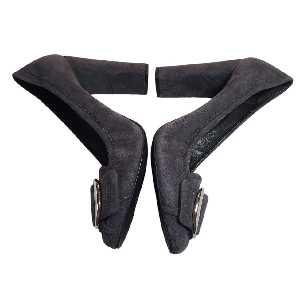 EUC Prada Authentic grey suede Buckle high heeled pumps round toe 9 w/ dust bag - Picture 7 of 15